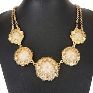 Talbots Gold Tone Faux Pearl Disc Statement Necklace Bib Style Adjustable